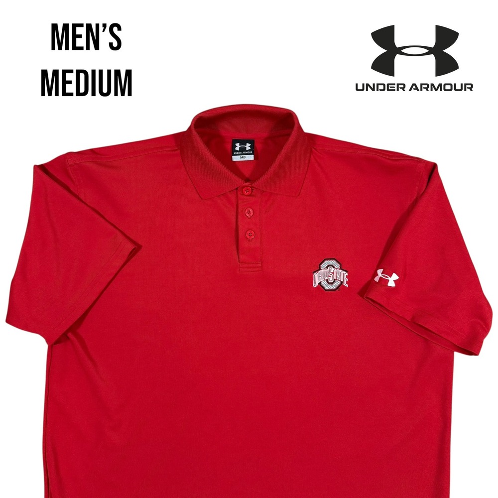 Ohio‎ State Buckeyes Polo Shirt Under Armour Men's M Red Golf Performance Logo